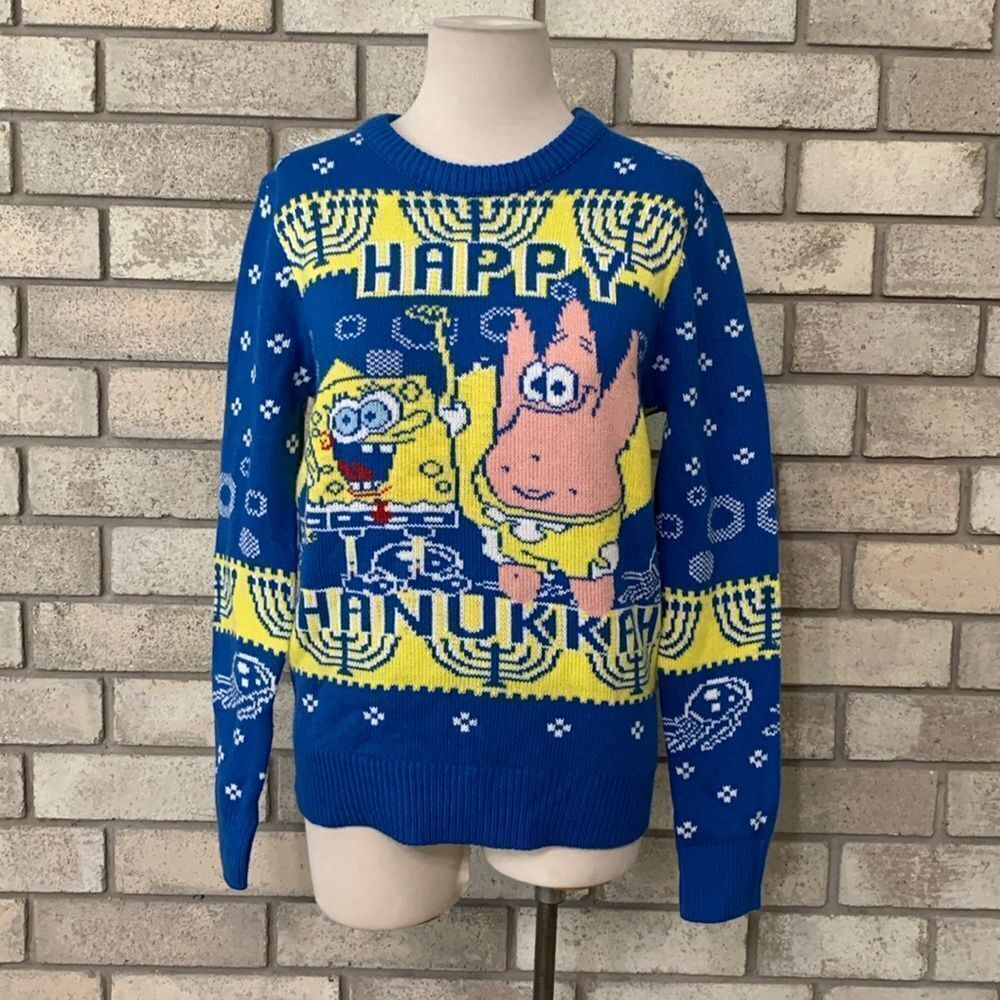 Unisex happy Hanukkah SpongeBob Nickelodeon sweater Large runs on smaller side